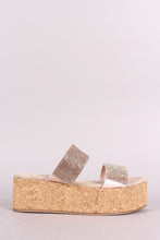 Load image into Gallery viewer, Qupid Double Rhinestone Straps Open Toe Cork Flatform Sandal
